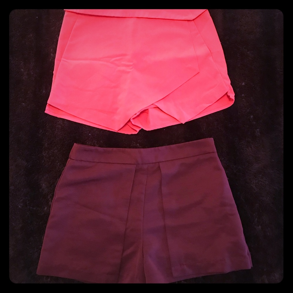 Maroon and peach skorts.